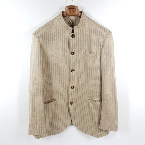 Luis Trenker Janker Mens Size 58 Beige Blue Striped Linen Cotton Jacket