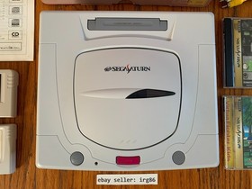 Sega Saturn white Japanese console system complete in box 2 games Pseudo memory