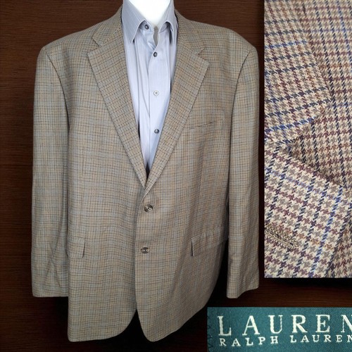 Lauren Ralph Lauren Sport Coat Blazer Mens 52L Multicolor Houndstooth Silk Wool