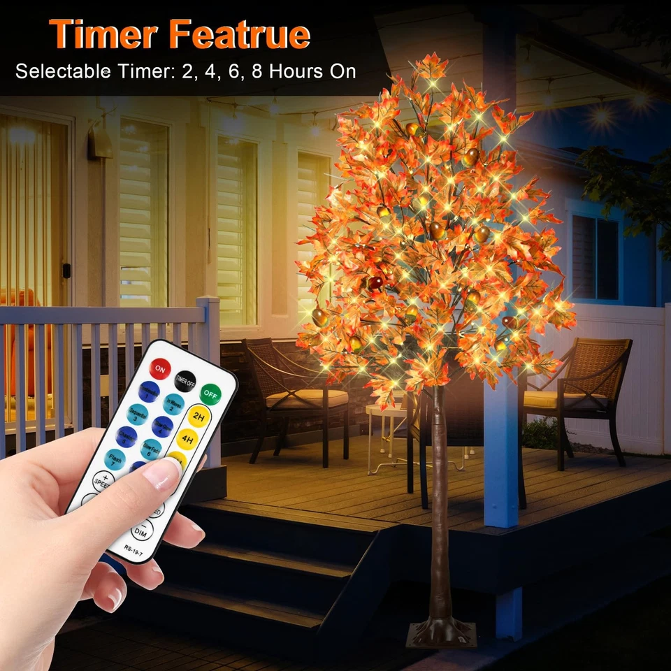 Paquete de 2 árboles de arce iluminados LED 130 6 PIES - Decoración de Acción de Gracias Artificial Tr... Foto 4 de 4