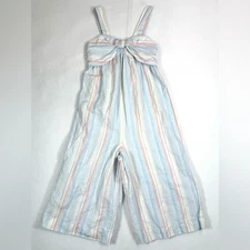 HOPE & HENRY Girls Bow Front Wide Leg Crop Linen Jumper Striped 7 Beach Summer