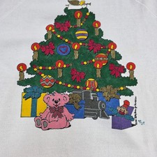 VTG 90s Tultex Christmas Tree Pink Teddy Bear Toy Train Sweatshirt Large Raglan