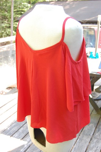 Adam Levine Large Cold Shoulder Red-Orange Asymmetrical Flowy Cropped Blouse USA - Picture 6 of 10