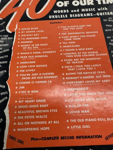 Leeds' "40 Hits of Our Time" Words and Music w Ukulele Diagrams & Guitar Chords - Picture 2 of 11
