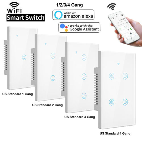 1/2/3/4 Gang Home Smart WiFi Wall Light Switch Touch Panel Amazon Alexa Google - Picture 1 of 23