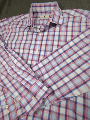Southern Pines Men's Long Sleeve Button Up Shirt XL Red/White/Blue Plaid Cotton