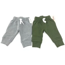 Cat & Jack Baby Boys Size NB Jogger Sweatpants Drawstring (2 Pack) Green/Gray