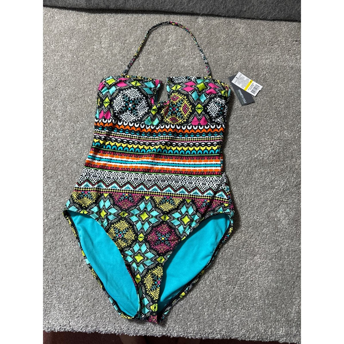 Kenneth Cole Reaction Womens One Piece Swimsuit M Geometric