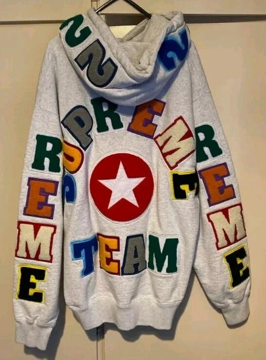 Sweat à capuche chenille SS22 Supreme Team taille M gris cendre moyen