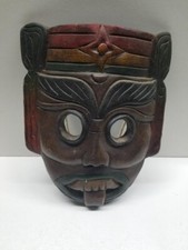 Thai Hand Carved Mask Warrior Vintage Folk Art Asian Decor Handcrafted Indonesia