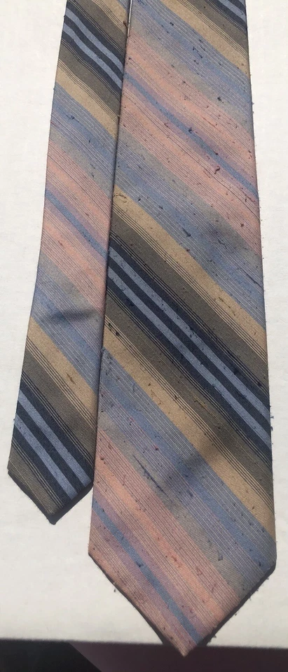 Marquis 聚酯 100% 进口蓝桃色奶油色条纹男式领带。 LN 复古 — 第 2/4 张图片