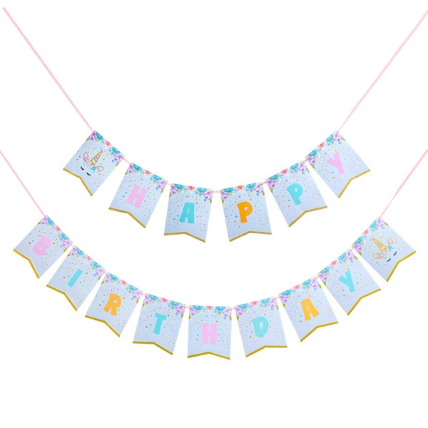 Happy Birthday Einhorn Girlande Unicorn Banner 2M Bunt Kinder Geburtstag Deko-image