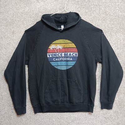 American Apparel Hoodie Mens L Black Venice Beach California Pullover Hoody
