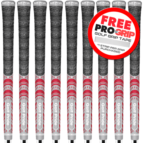 GOLF PRIDE MCC TEAMS PLUS4 MIDSIZE GOLFGRIFF / GRAU/ROT - MULTIBUY + GRATIS BAND - Bild 1 von 2