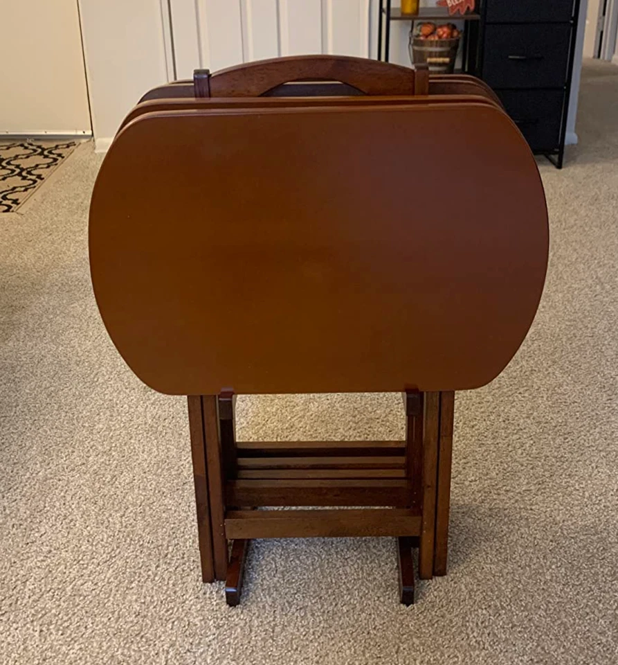 Juego de Mesa Bandeja Madera Acabado Nogal 5 Piezas Plegable Portátil Soporte TV Cena Snack Foto 3 de 4