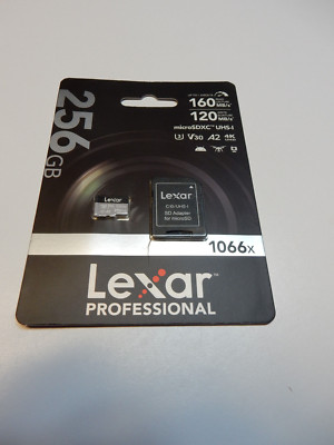 Lexar Professional 256 GB Lexar 160MBS/120MB/s' micro SDXC UHS-1 1066x New!!!