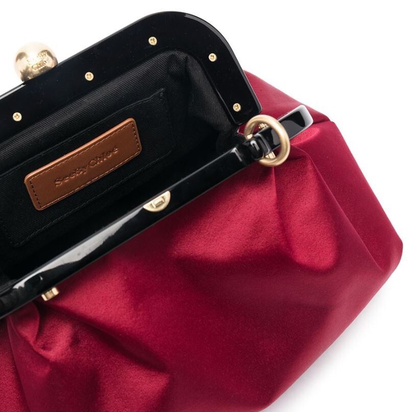 即発★See by Chloe★SMALL TILLY SATIN CLUTCH CHS21SSB16914 NWT See by Chloe Tilly Small Satin Clutch Crossbody Dark Red