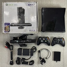 Microsoft Xbox 360 Slim 250GB Kinect Edition With Box + 2 Games + 2 Controllers