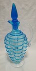 Hand blown aqua blue dimple swirl art glass pitcher / decanter