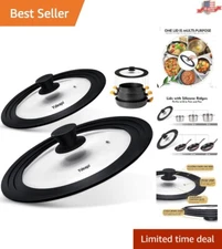 Multipurpose Glass Pot Lids for Pans & Skillets - Heat-Resistant Silicone 2 Pack