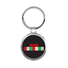 Mexico : Gift Round Keychain Distressed Strip Mexican Colors Expat