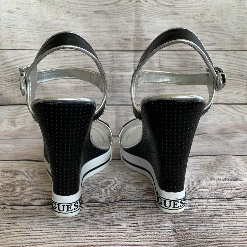Guess Wedge 4.5” Heel - Black & white rhinestone Size 7.5 LOOK PICT CAREFULLY - Image 4 of 4