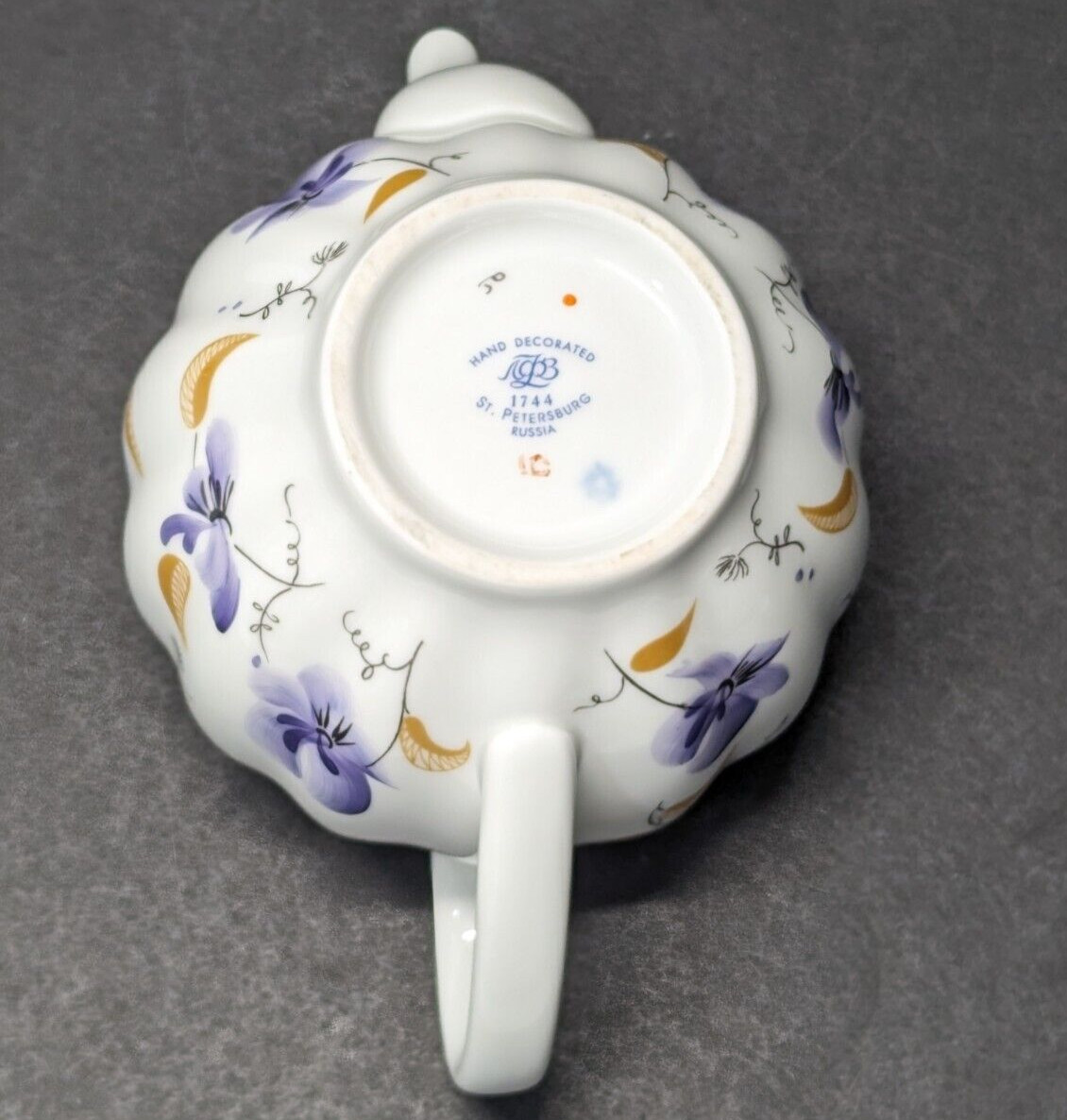 Russian Teapot Hand Decorated Violets 1744 St Petersburg Russia 5 inch tall