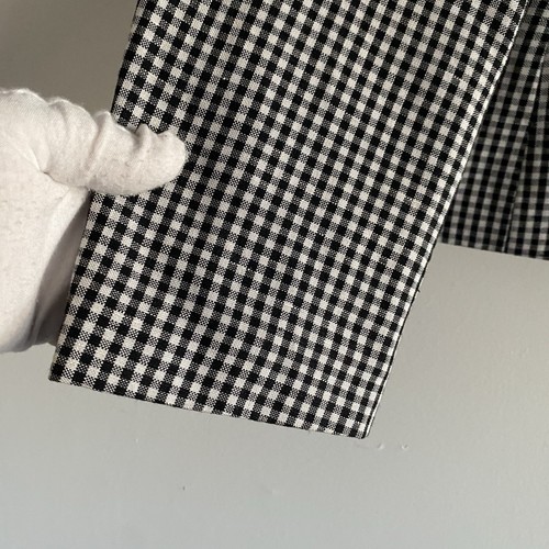 Women's Blazer Plaid Black White Linen Shoulder Pad Size 6 - Picture 2 of 10
