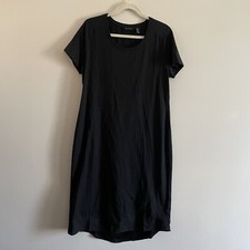 H By Halston Women M Black Cotton Faux Layered Short Sleeve Midi T-Shirt Dress