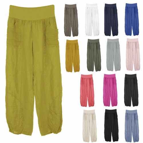 Womens Italian Lagenlook Ruched Pockets 