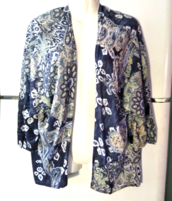 NEW CHICO'S PAISLEY LINEN BLEND OPEN LIGHTWEIGHT CARDIGAN SWEATER