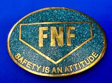 F N F TRANSPORTATION Safety is an Attitude Turquoise inlay Brass Belt Buckle