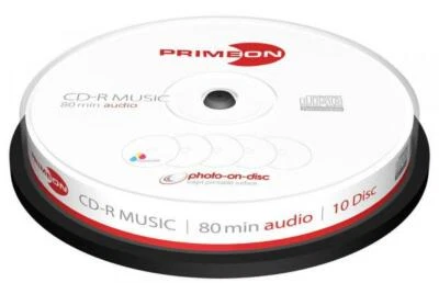 10 Primeon Rohlinge CD-R Audio full printable photo on disc 80 Minuten Spindel
