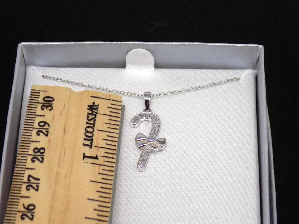  Macy's Diamond Pendant Necklace Candy Cane Christmas 925 Sterling Silver 18"    - Image 2 of 4