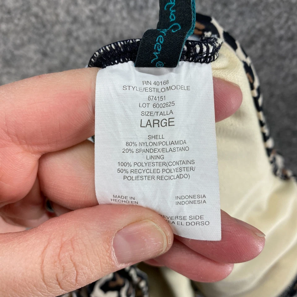 Aqua 绿色泳装女式 L 大号米色动物印花 V 领聚拢连体衣 — 第 4/4 张图片