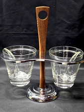 Vintage KROMEX USA Serving Carousel Dish With Glass Cups & Spoons Condiments MCM