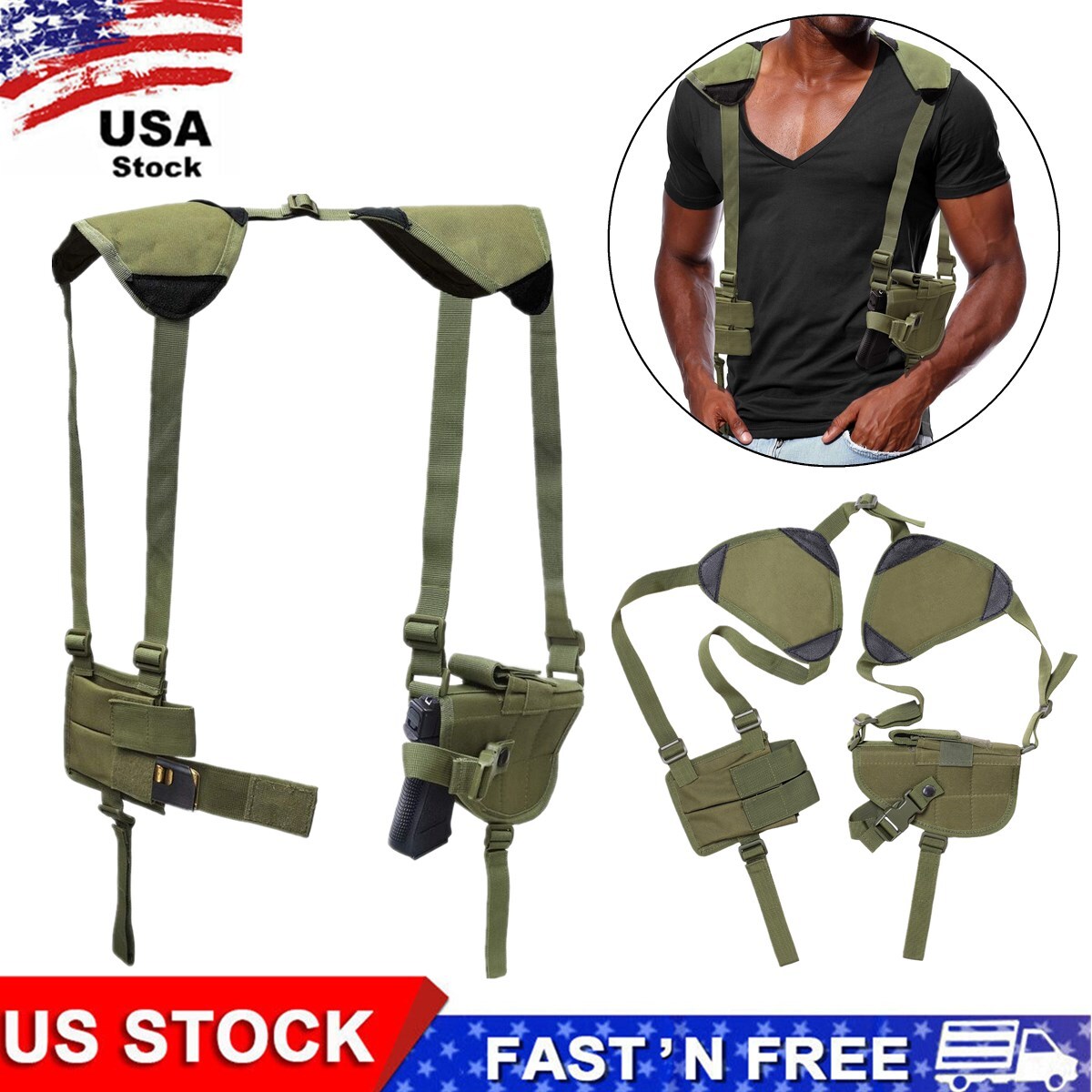 Tactical Gun Concealed Carry Adjustable Shoulder Holster with Double Mag Holder-image
