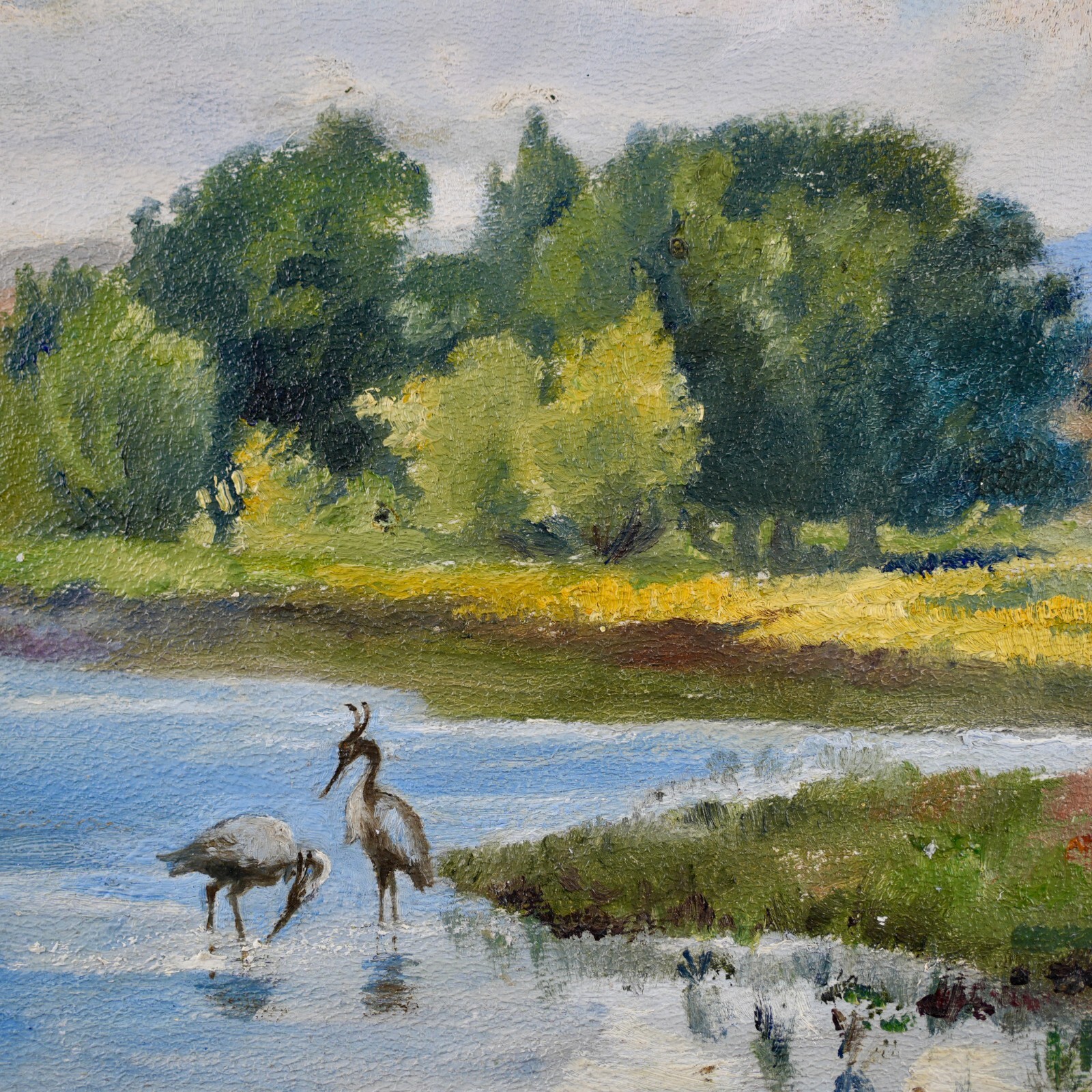 Vintage Original Landscape Oil on Board "Florida Lake Scene" By F. Hartung