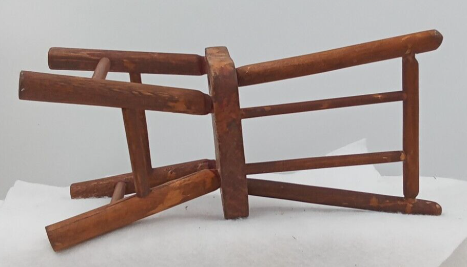 Primitive Wood Doll Chair Antique Handmade Leg Back Seat Furniture