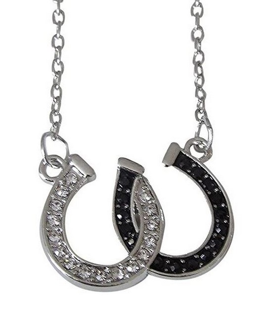 Necklace, Pendant Double Horseshoe Interlaced Rhinestone White/Black eBay