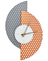 Wanduhr Grau / Orange Batteriebetrieben PüNktchen Polka Dots Ohne Zahlen Chalais