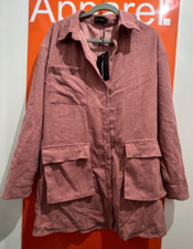 Pretty Little Thing Cord Oversized Shirt Dress, Washed Red, Size 12, RRP £38,B43