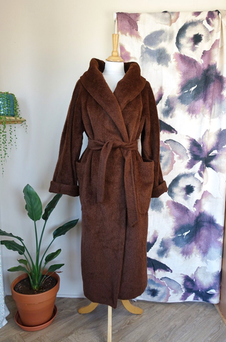 MAX MARA Italy Brown Alpaca & Virgin Wool belted long fur coat size UK 12 - Picture 4 of 17