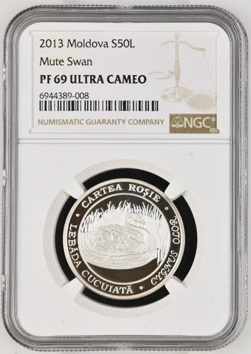 Moldova 50 Lei 2013 NGC PF69 ULTRA CAMEO Mute Swan Red Book Animals AR Top Pop
