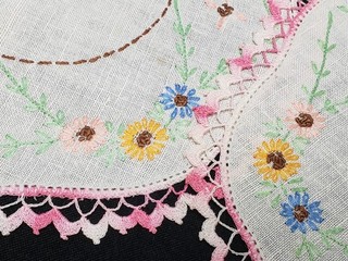 4 Vintage Hand Embroidered Crocheted Doily Set Dainty Floral Cottagecore 1940s