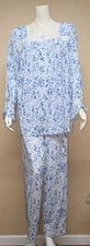 Eileen West White Blue Floral Modal Cotton 2 Piece Pajama Set LARGE NEW E5720199