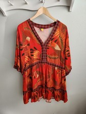 Farm Rio Red Orange Bird Print Mini Dress Size LARGE