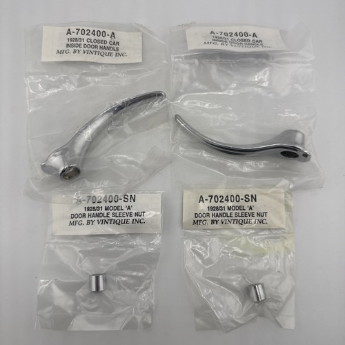 1928-31 Ford Model A Inside Door Handles w/ Sleeve Nuts - Pair - New Old Stock
