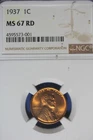 1937 NGC 1C MS67 RD LINCON WHEAT CENT #B50365