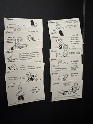 #ad Monopoly The Simpsons 16 Chance 16 Community Chest Cards 2001 Pieces Used $9.99